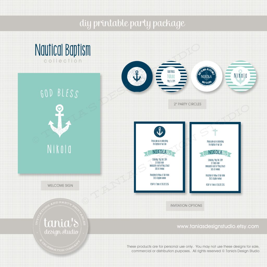 Nautical Baptism Printable Party Package by tania's design studio